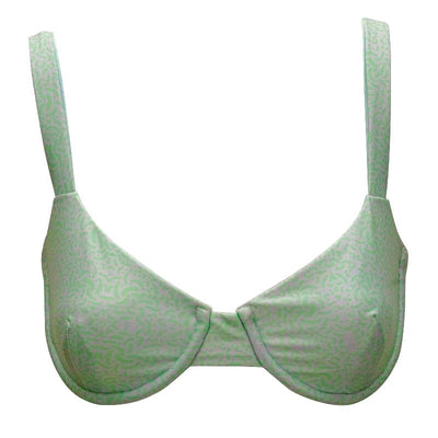 AMBR Underwire Bikini Top - Front - green and lilac print by salt and ripple